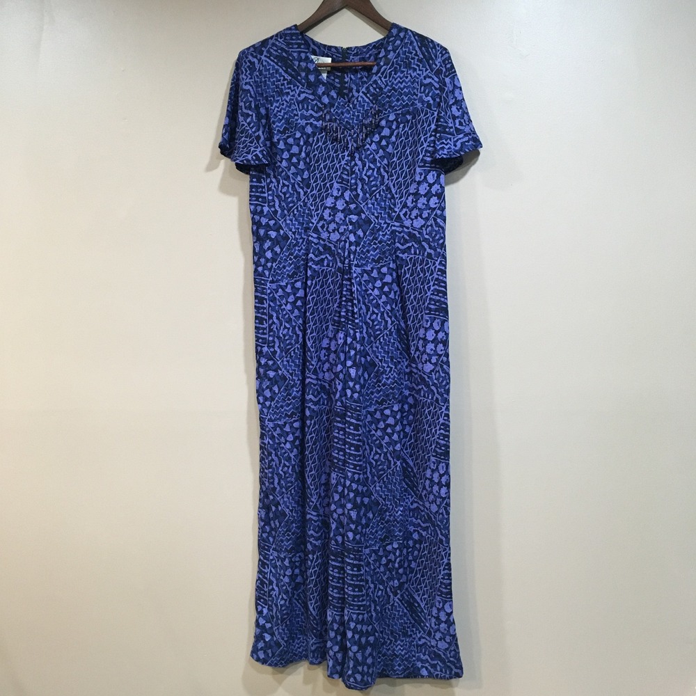 Vintage Beaded Jumpsuit Womens 8 Petite Blue Boho Artsy Indie Maximalist Funky